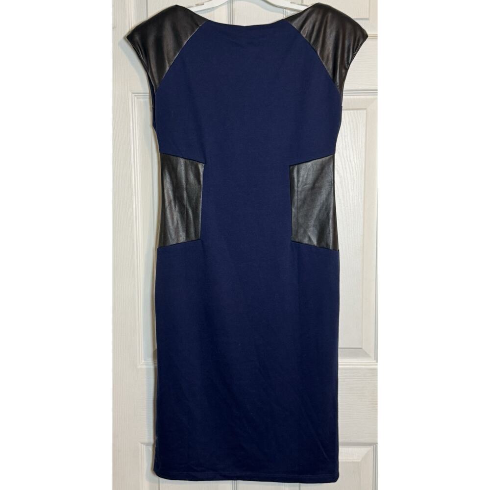 Silva Women’s Navy Blue Dress With Pleather Accents, Shoulder Pads, Fitting, L